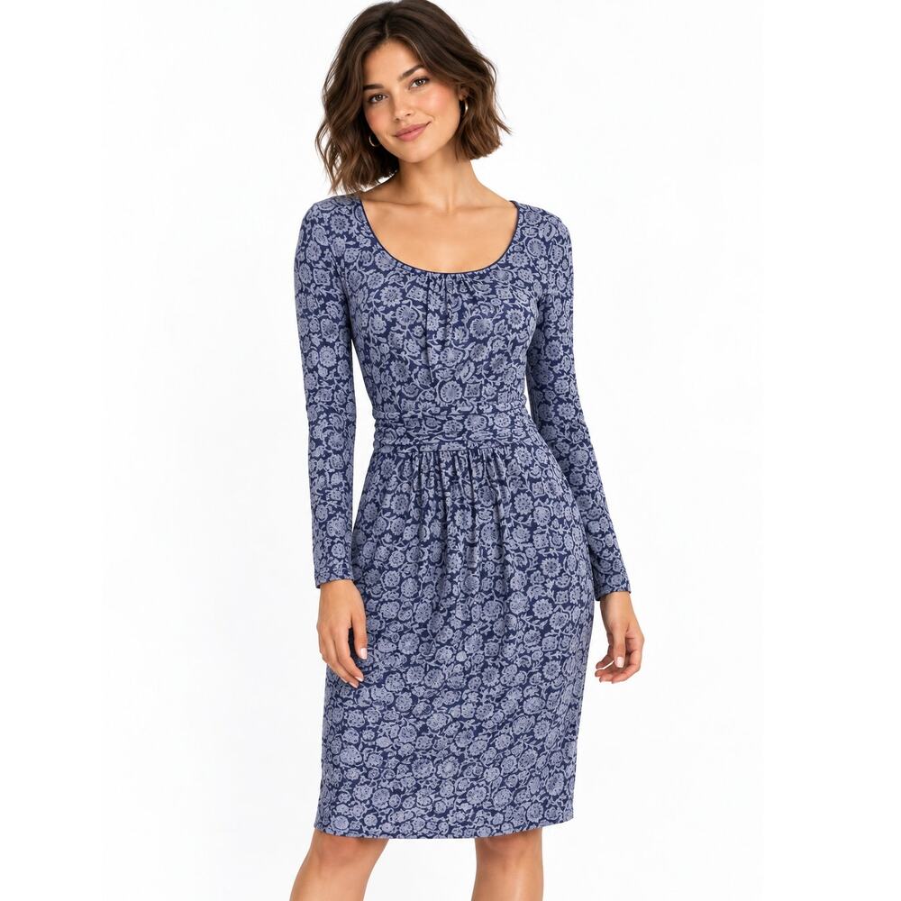 Boden Mabel Jersey Dress Womens Size 4 4R Winter Floral Modal Cotton Casual Midi